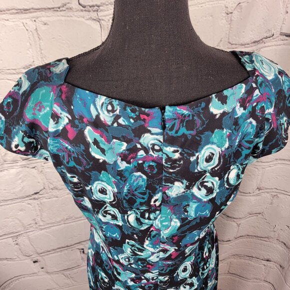 Saks Fifth Avenue Black‎ Label Womens 8 Sheath Shift Dress Floral Knee Length - Picture 5 of 8